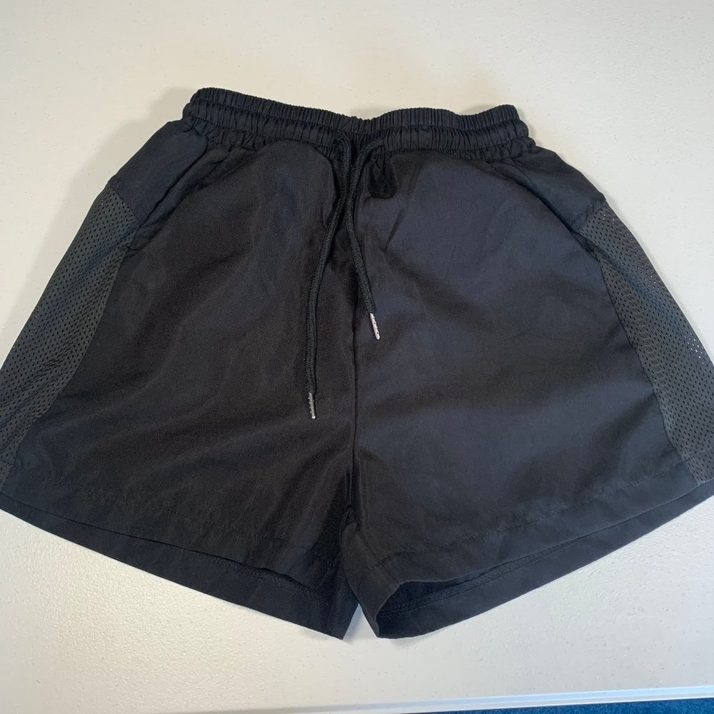 SHEIN BLACK WINDBREAKER MESH SHORTS DRAWSTRING POCKETS X SMALL